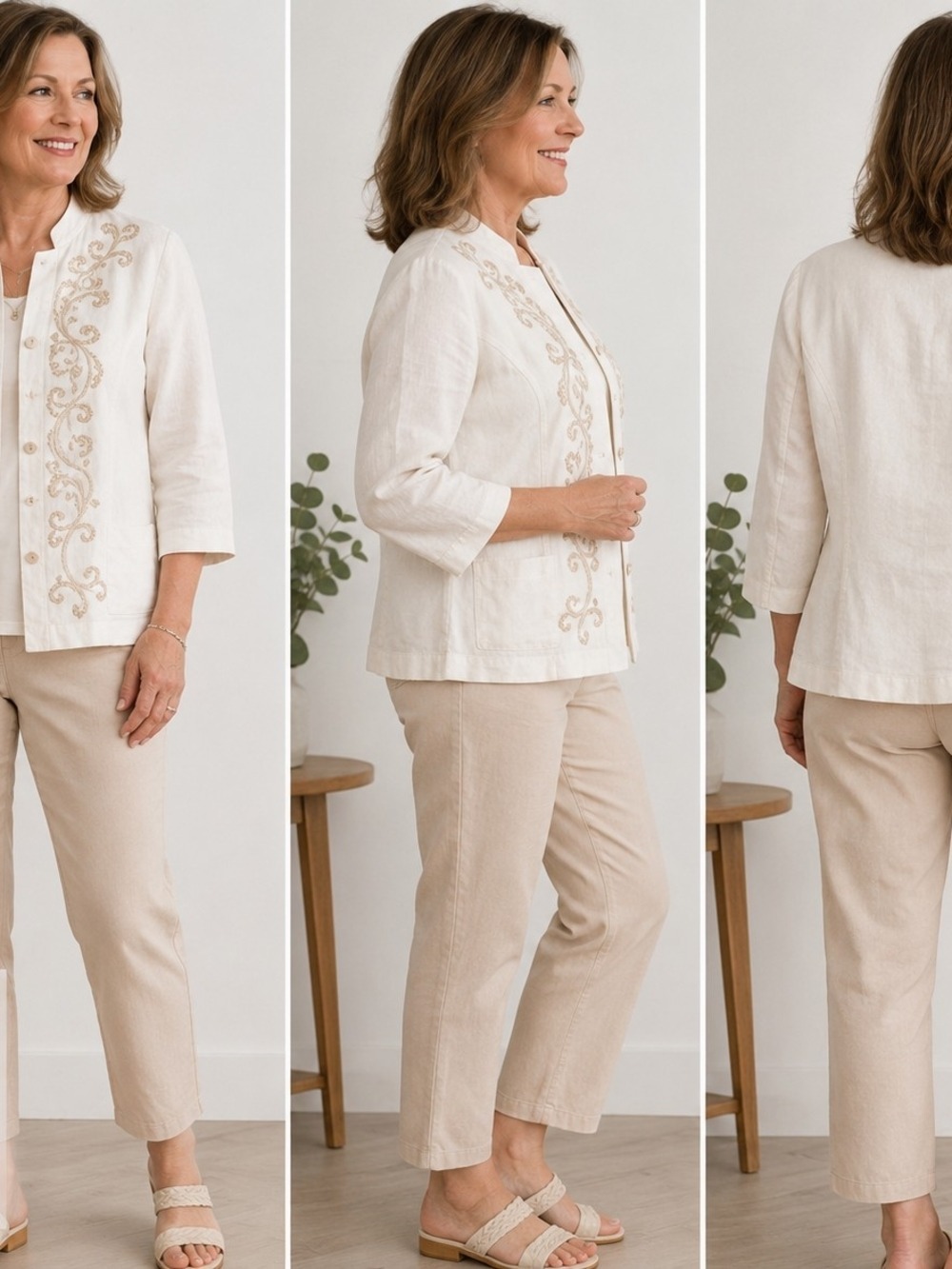 Chico's Cream Beaded Linen Jacket – Women's Size 1 (Medium)